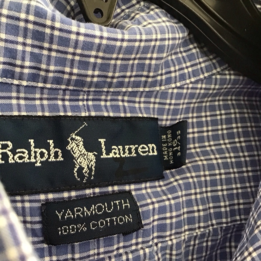 Ralph Lauren men’s Button Down Dress Custom Fit Shirt Blue Checked 16 Polo 34/35 - Picture 4 of 7